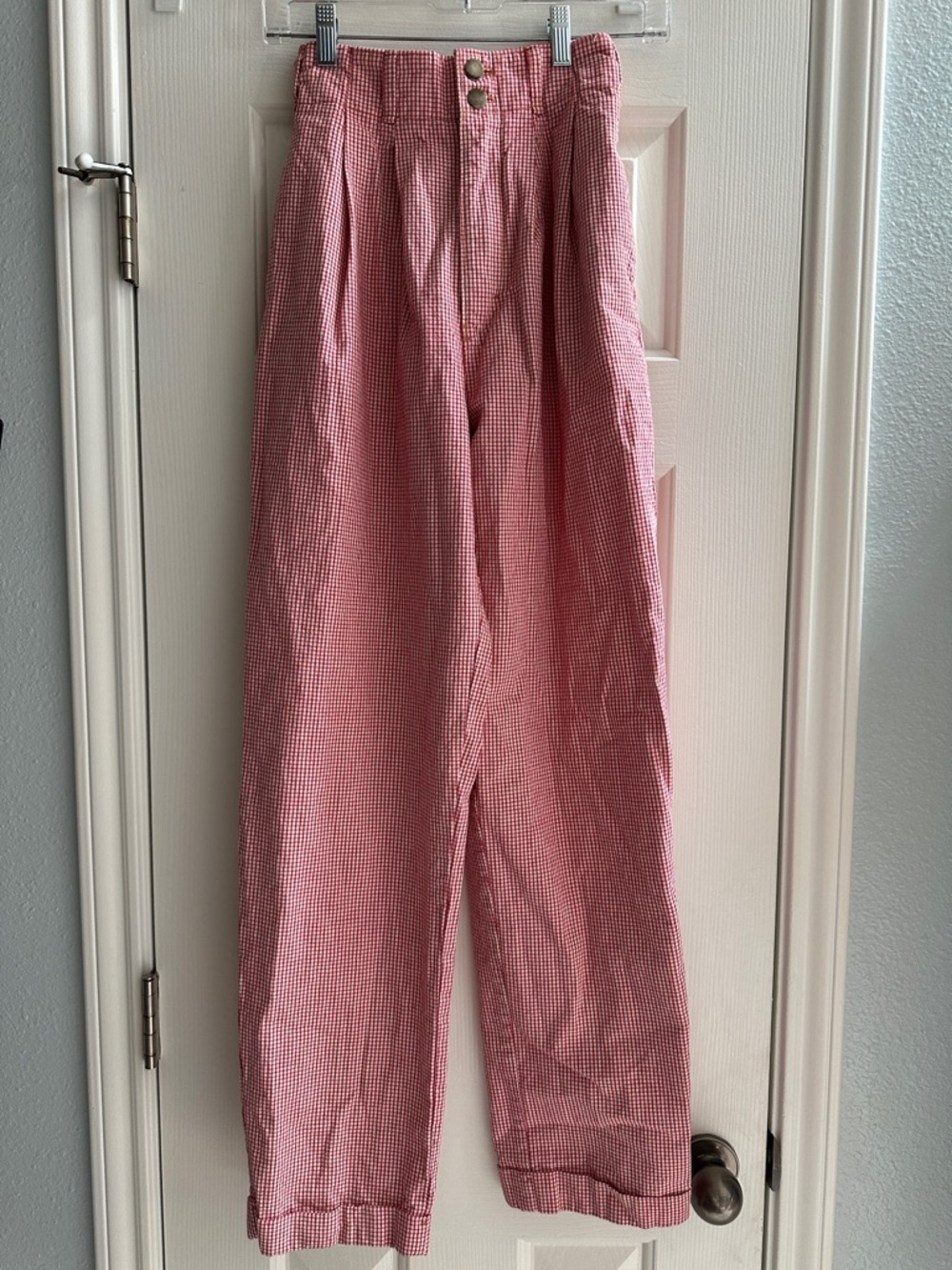 Simply Barbara Vintage Red White Gingham Cotton Pants Small Prairie Cottagecore